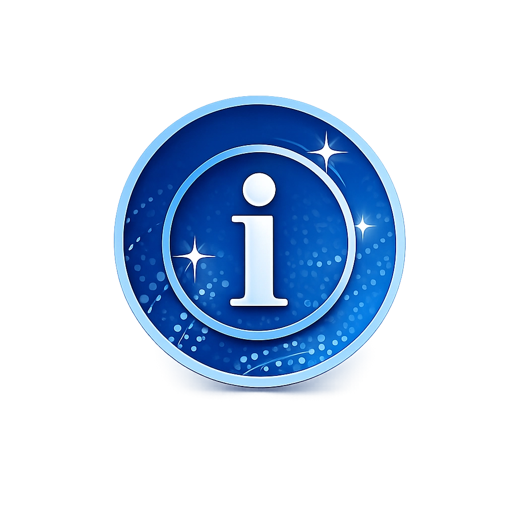 Blue Invisalign® information icon with a modern circular design and white information symbol on a transparent background.
