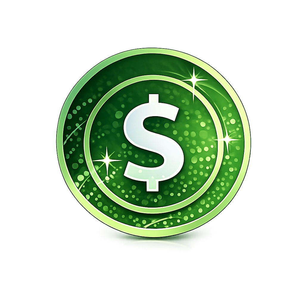 Green Invisalign® cost icon featuring a white dollar sign on a transparent background.