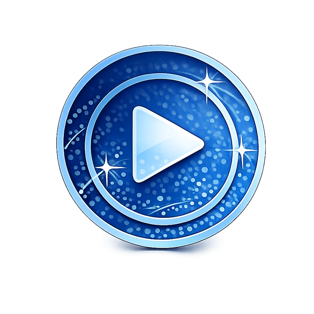 Blue Invisalign® videos icon featuring a white play button on a transparent background.