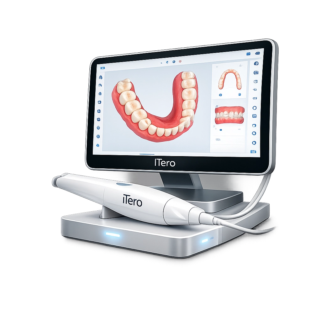 3D icon illustration of the iTero® digital impression scanner system used for advanced dental imaging and Invisalign® treatment planning.