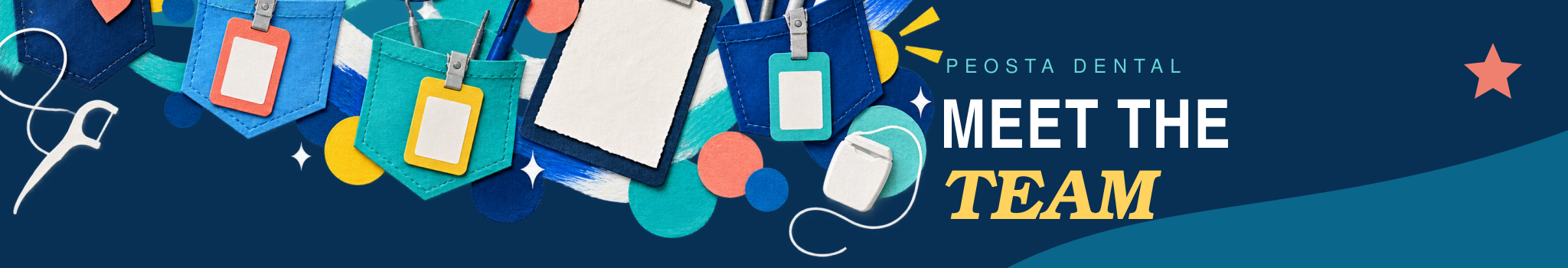 Illustrated dental tools and role badges representing the Peosta Dental team